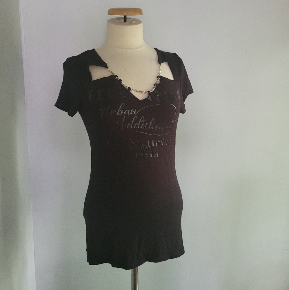 Urban Addiction Black Cut-Out T-Shirt Size S